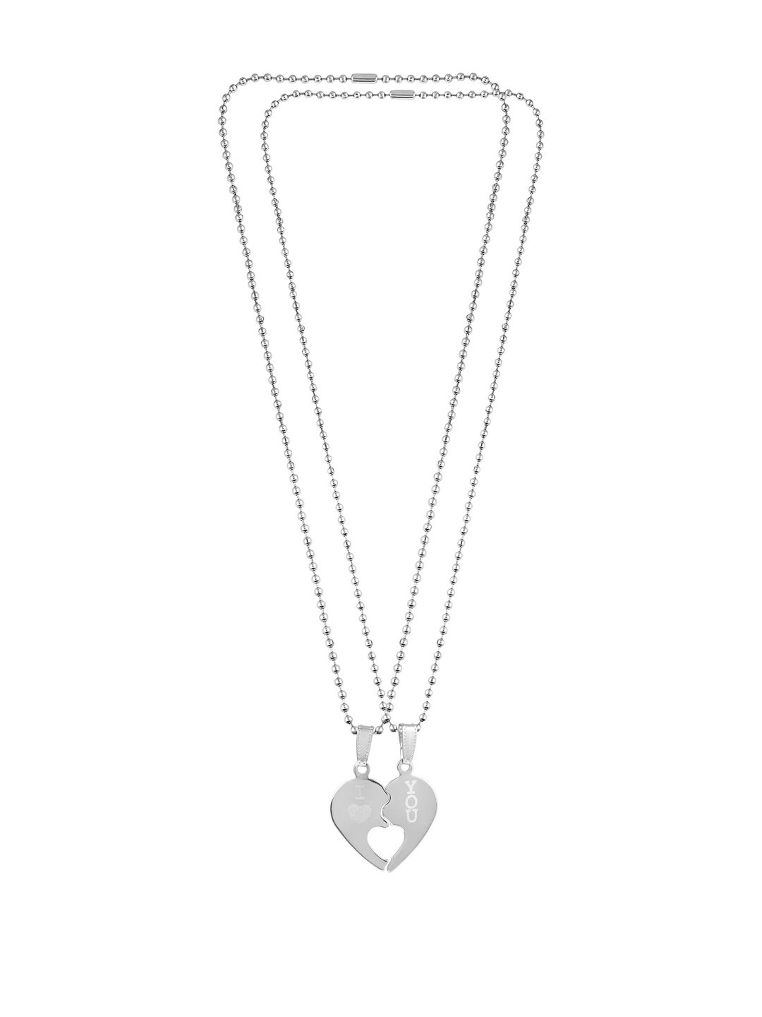 Silver Tone 2 parts Heartshape Love Chain Pendant