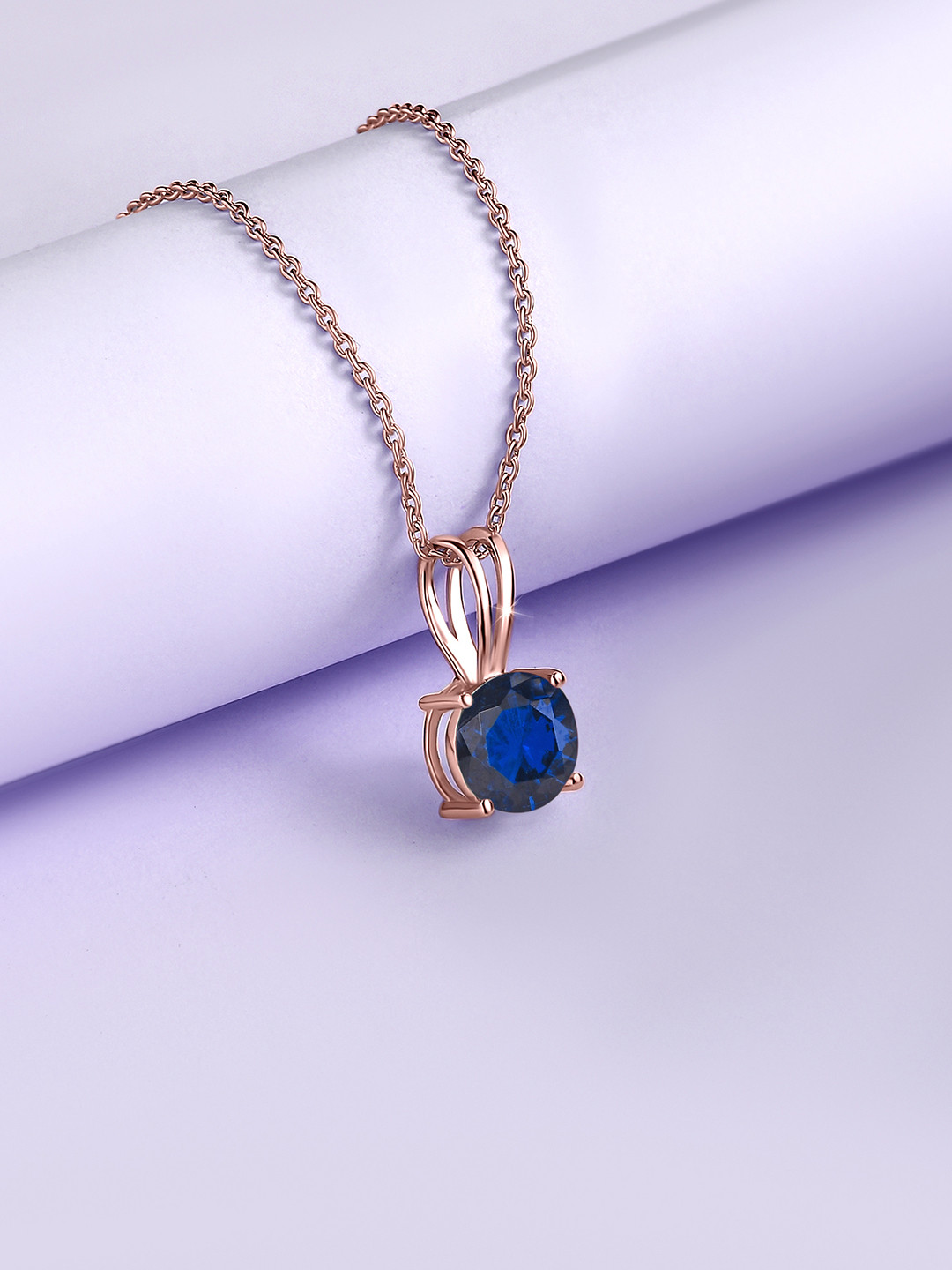 Ornate Jewels 925 Sterling Silver Rose Gold-Plated Sapphire Solitaire Pendant With Chain