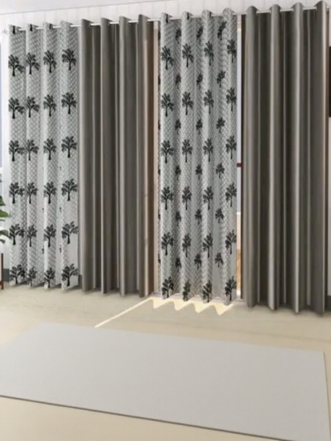 AADI TRADERS Set of 4 Grey 5 Ft Window Curtain