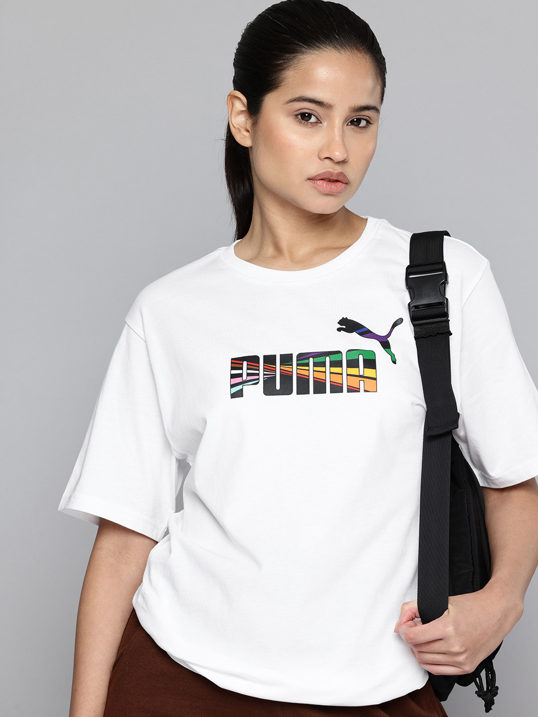 Puma Love United Brand Logo Printed Drop-Shoulder Sleeves Pure Cotton Relaxed T-shirt