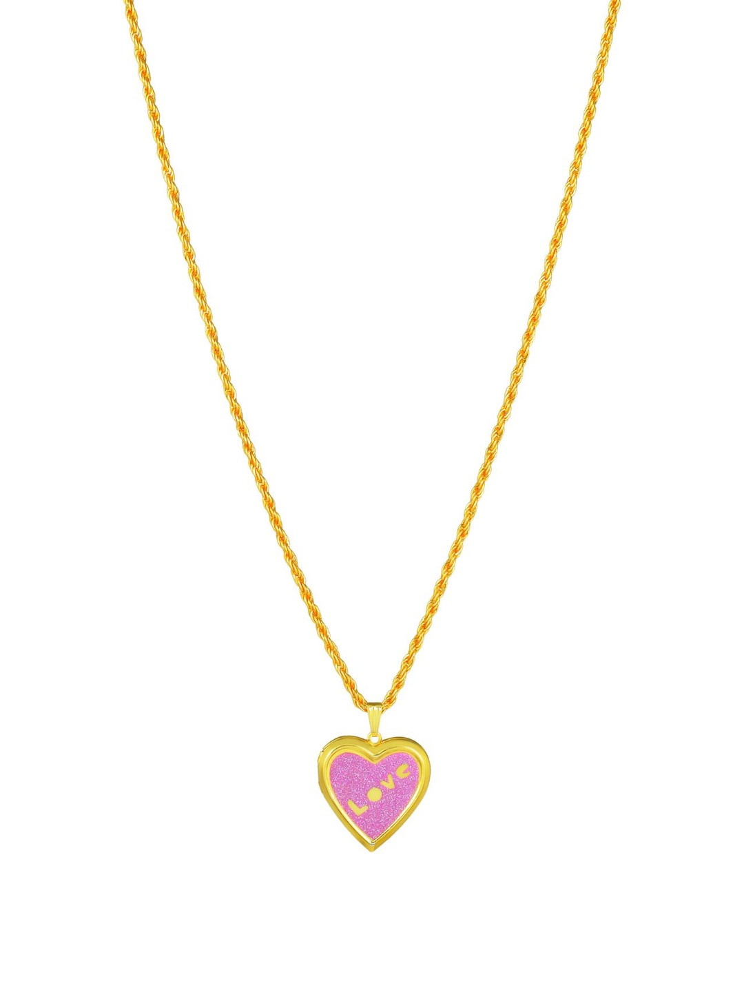 Gold plated Pink Drussy Foil Love embossed openable Heart Locket chain pendant