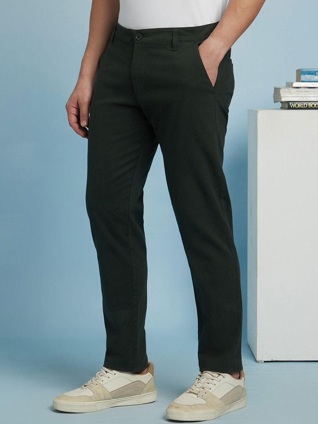 Dennis Lingo Men's Solid Straight Fit Chinos Trousers