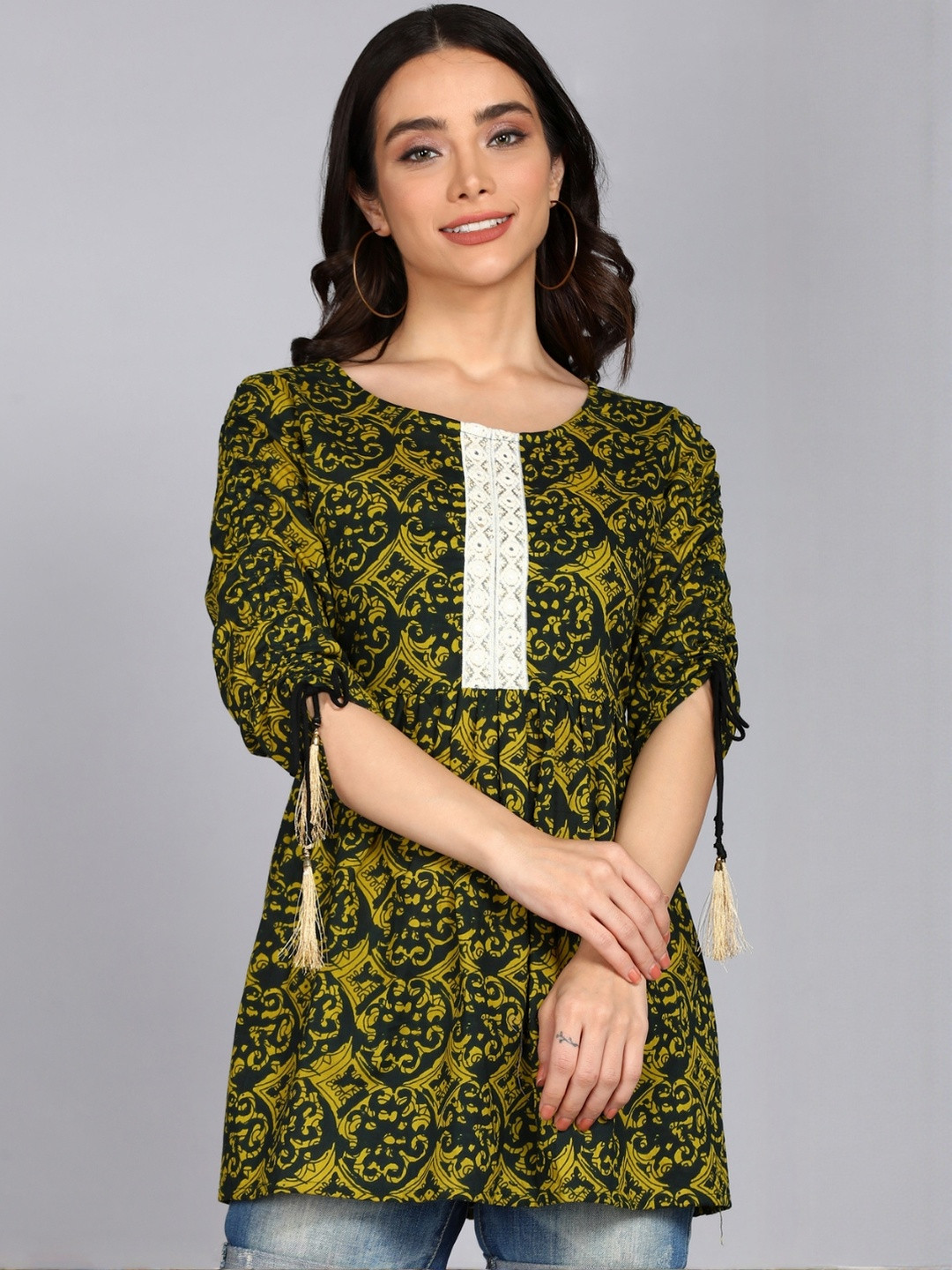 HERE&NOW Women Printed With Frills Short Kurta