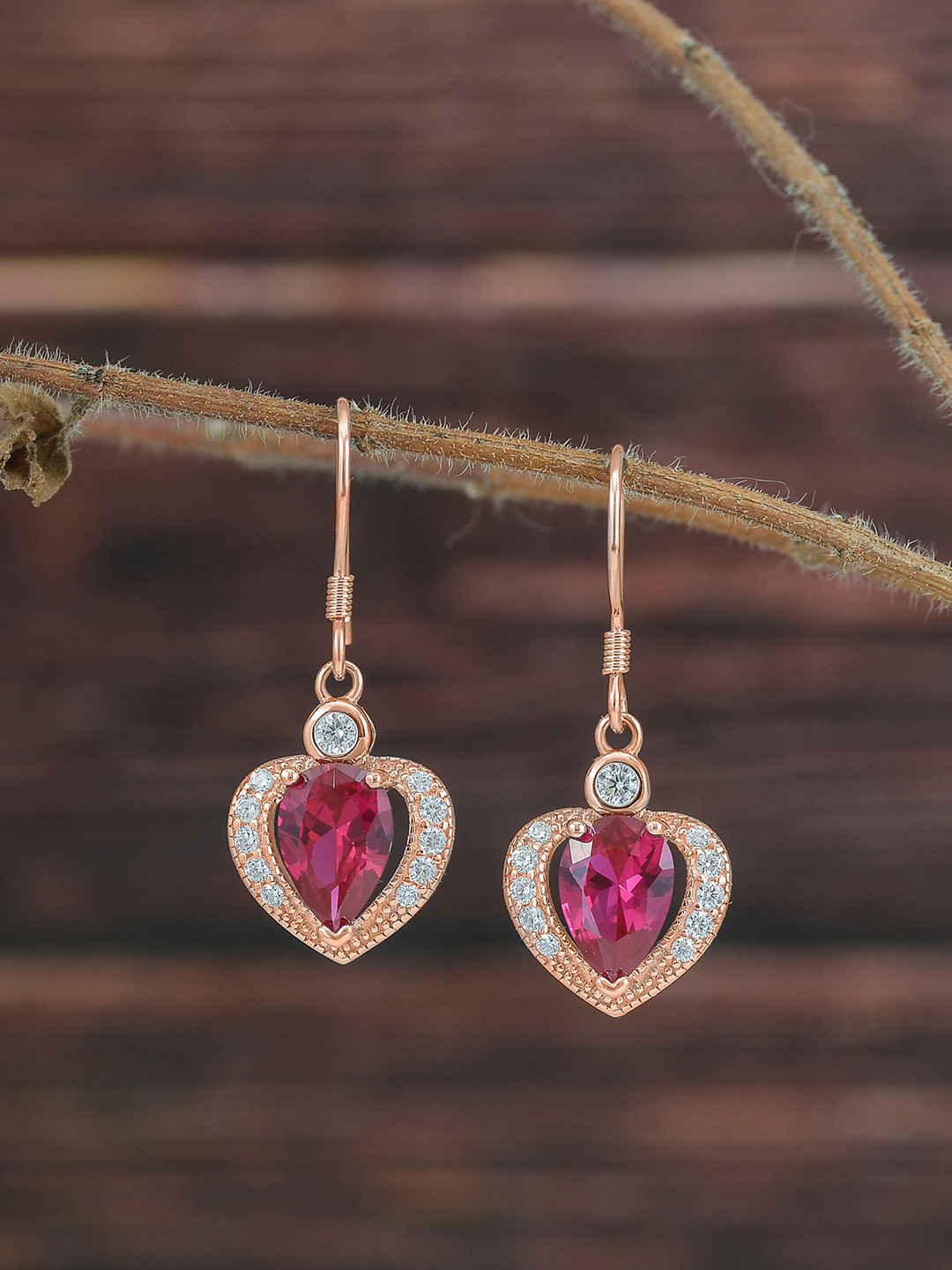 Ornate Jewels 925 Sterling Silver 18K Rose Gold-Plated 1.5 Carat Ruby & AD Drop Earrings