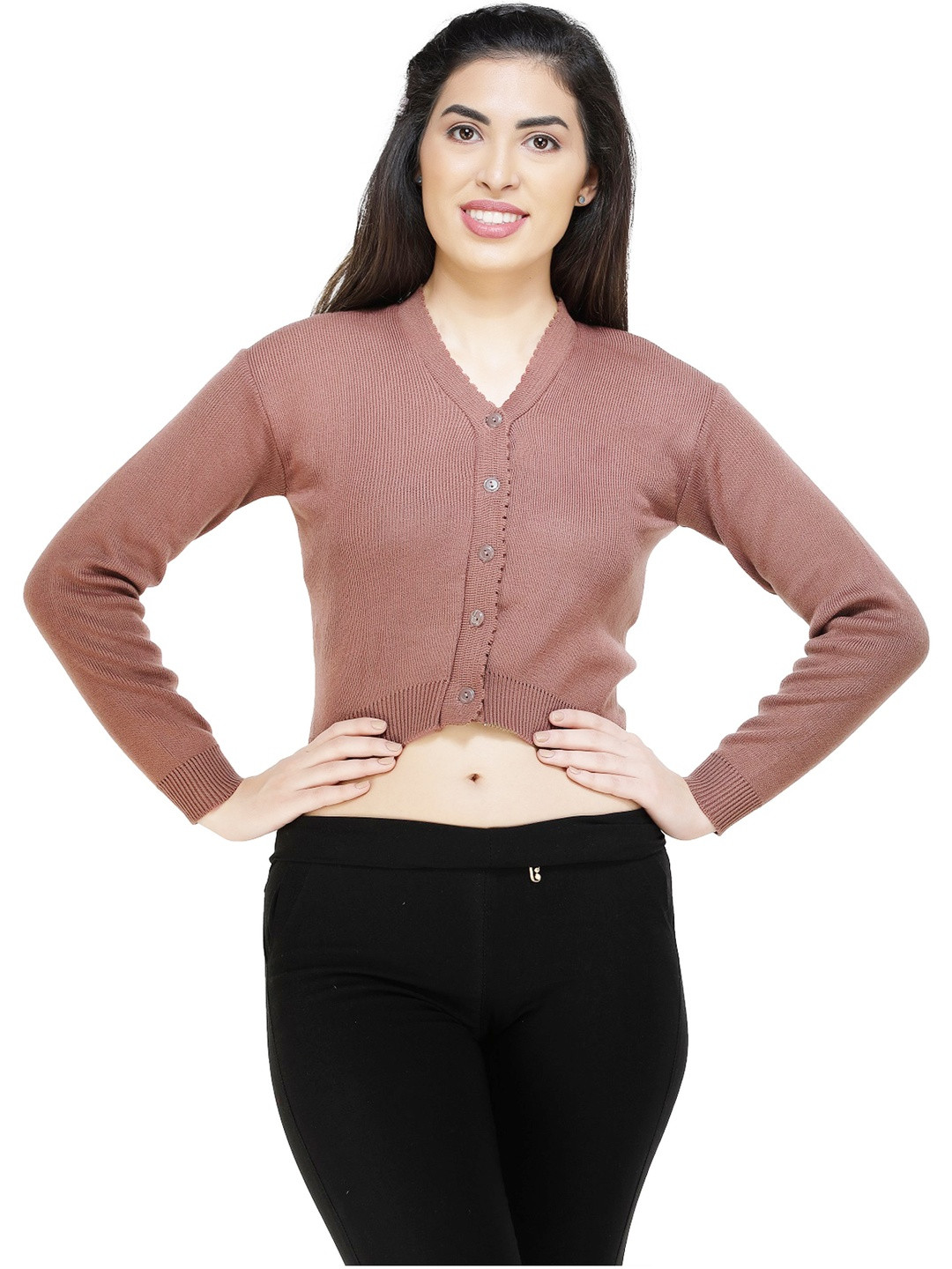 FEMULA Women Caramel Brown Woollen Crop Sweater