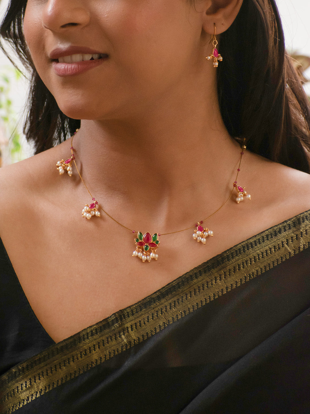 JUMKEY Gold Plated Artificial Stoness Studded Jewellery Set