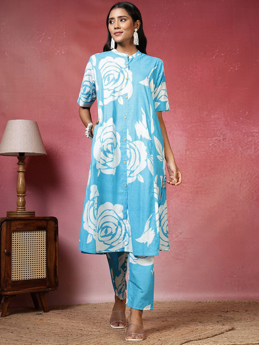 Meena Bazaar Floral Printed A-Line Kurta With Trousers