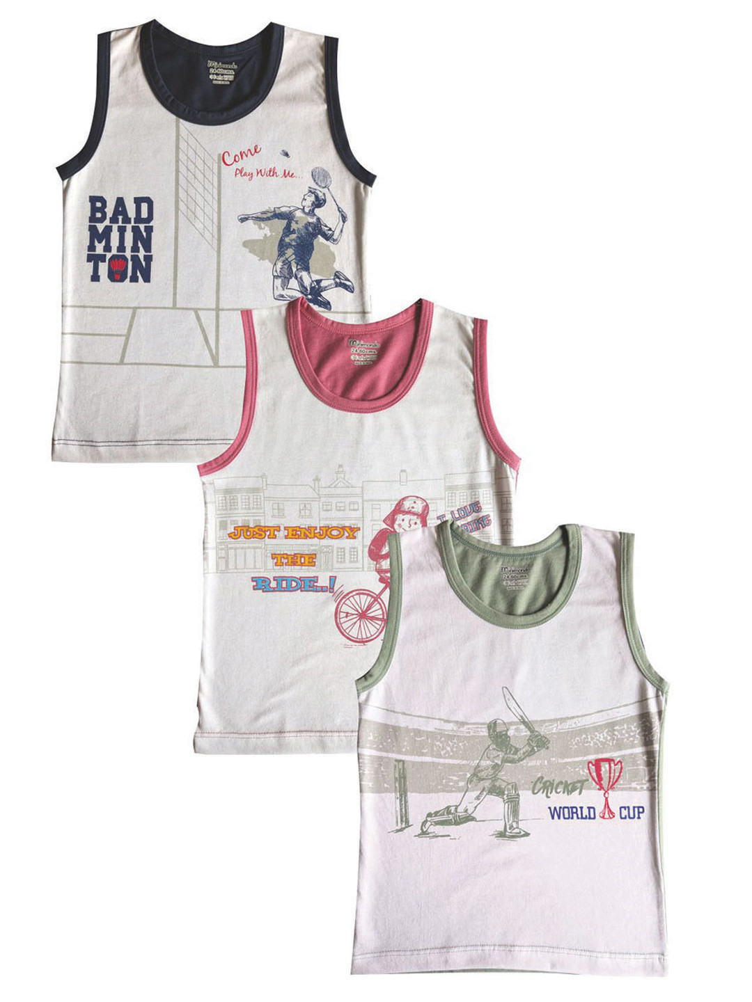 Zoom Minimondo Kids Pack Of 3 Printed Cotton Tank Innerwear Vests