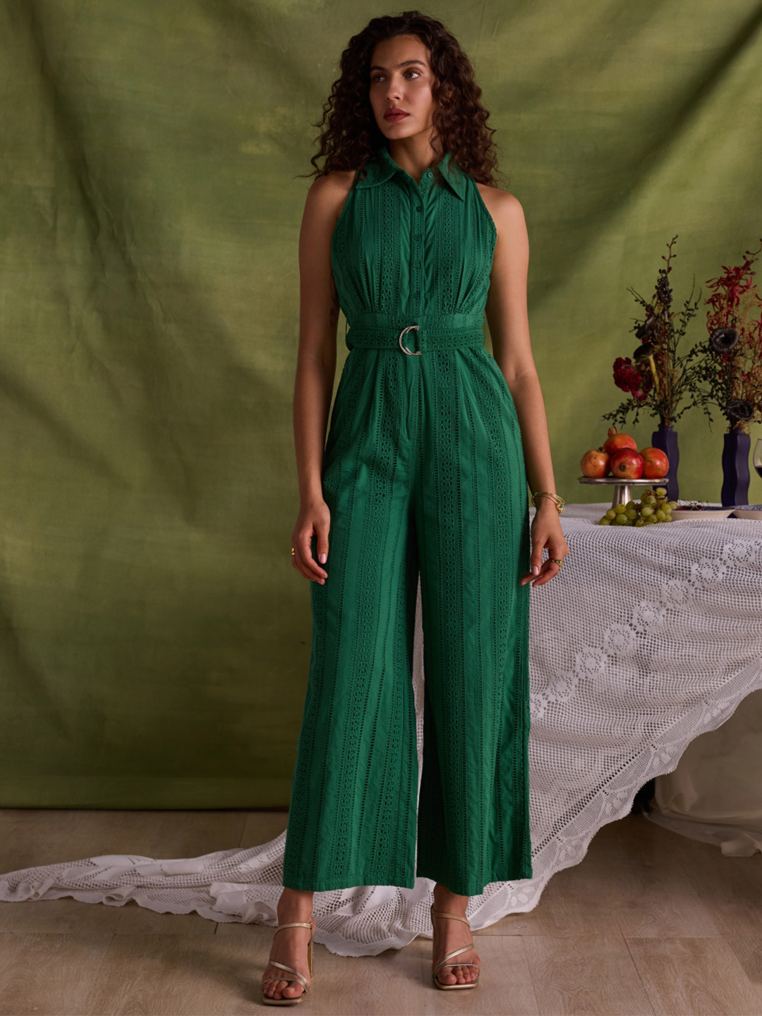 Style Island Women Self Design Basic Jumpsuit with Embroidered
