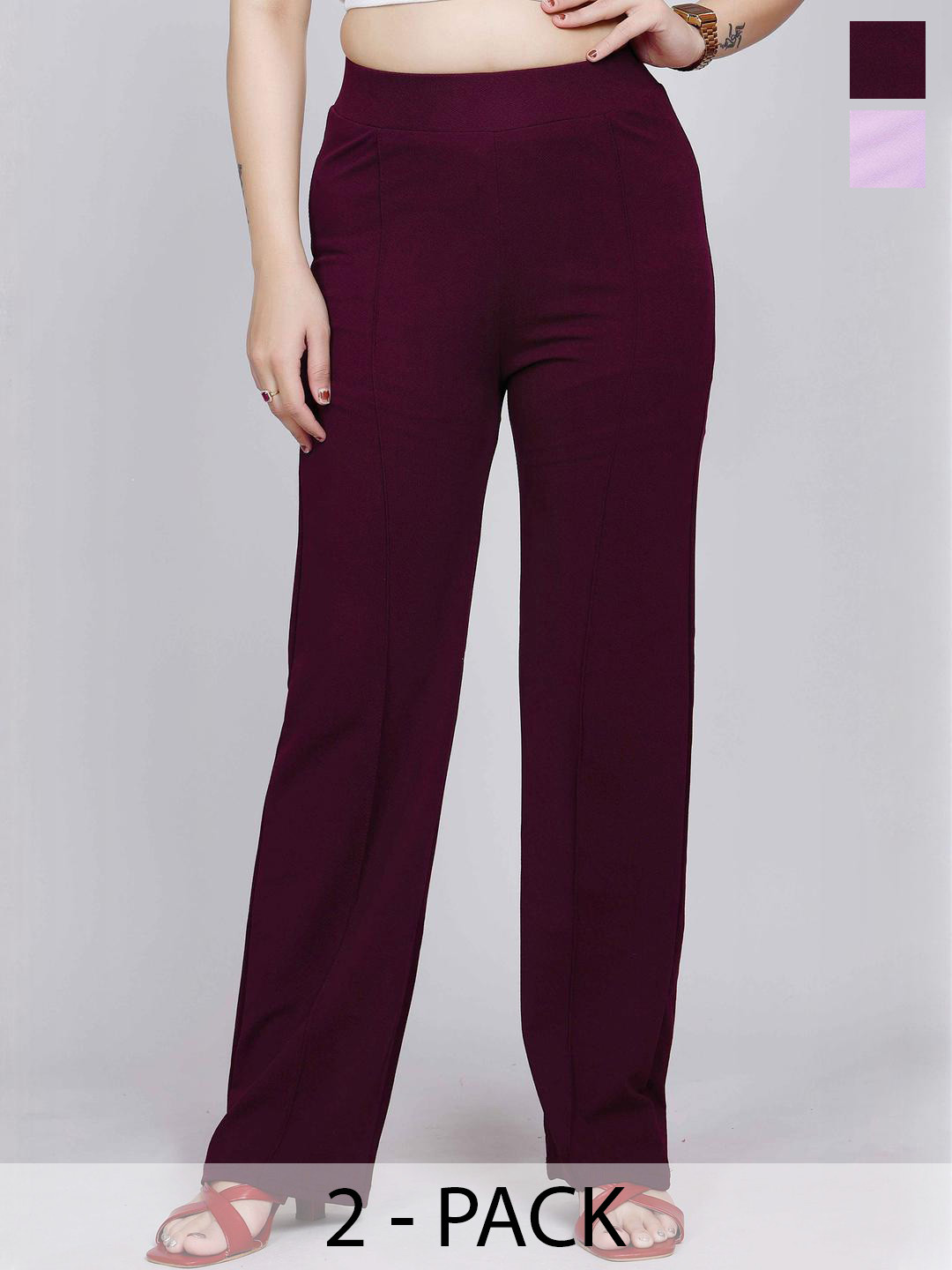 NU CLOTHS Women Pack Od 2 Solid High-Rise Pleated Trousers