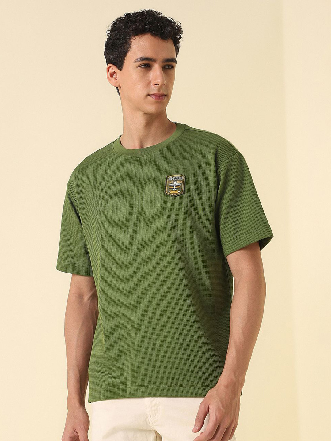 Allen Solly Men Self Design Round Neck Relaxed Fit T-shirt
