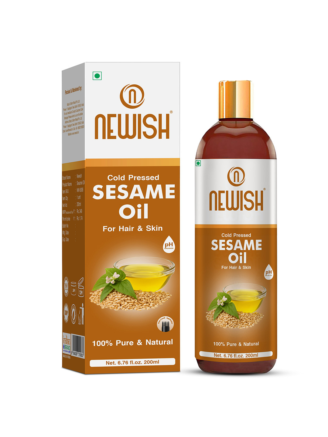 Newish Cold Pressed Chemical-Free Sesame Oil for Hair & Skin - 200ml