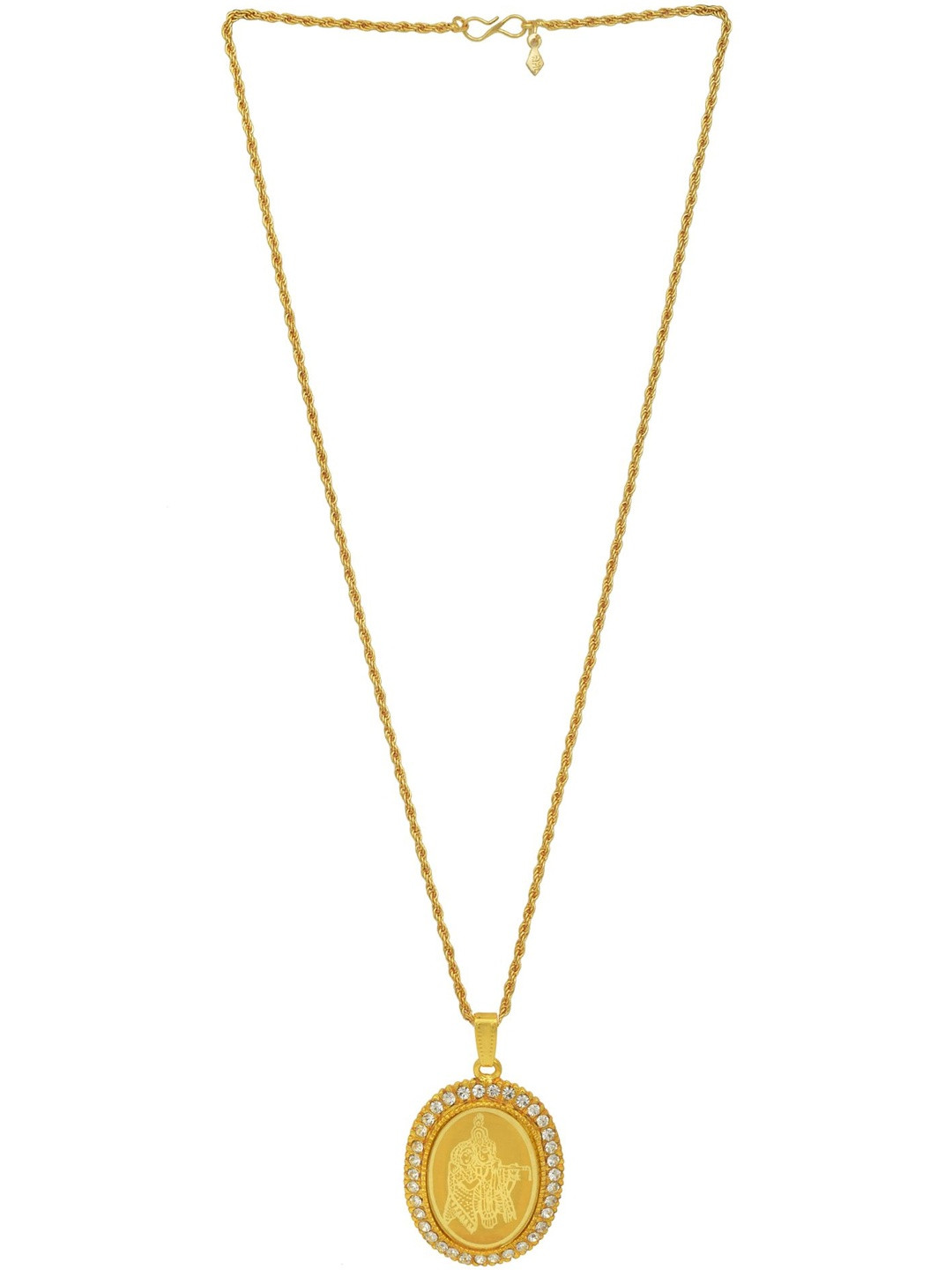 Gold plated CZ American Diamond RADHA KRISHNA image embossed Oval God pendant