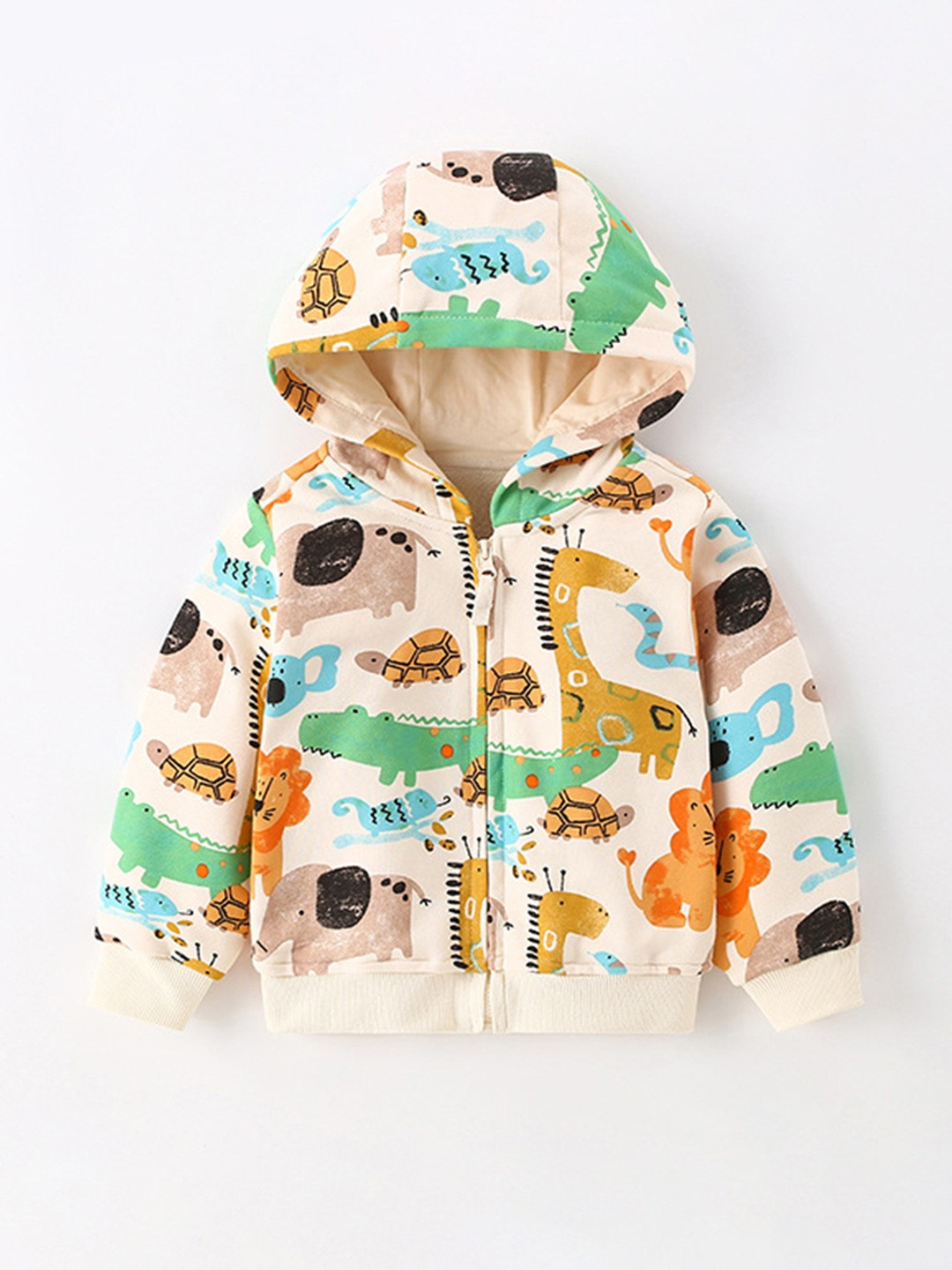 YK Boys Multicolor Animal Printed Hooded Cotton Jacket