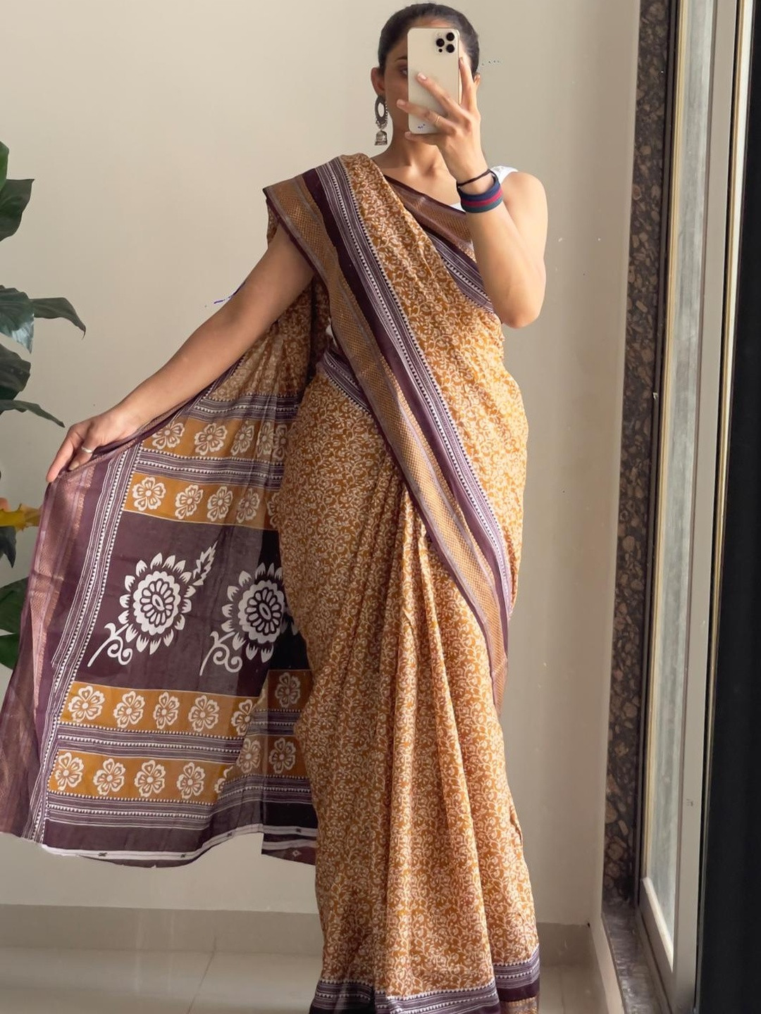 Suha Gold Pure Cotton Printed Bagru Sarees