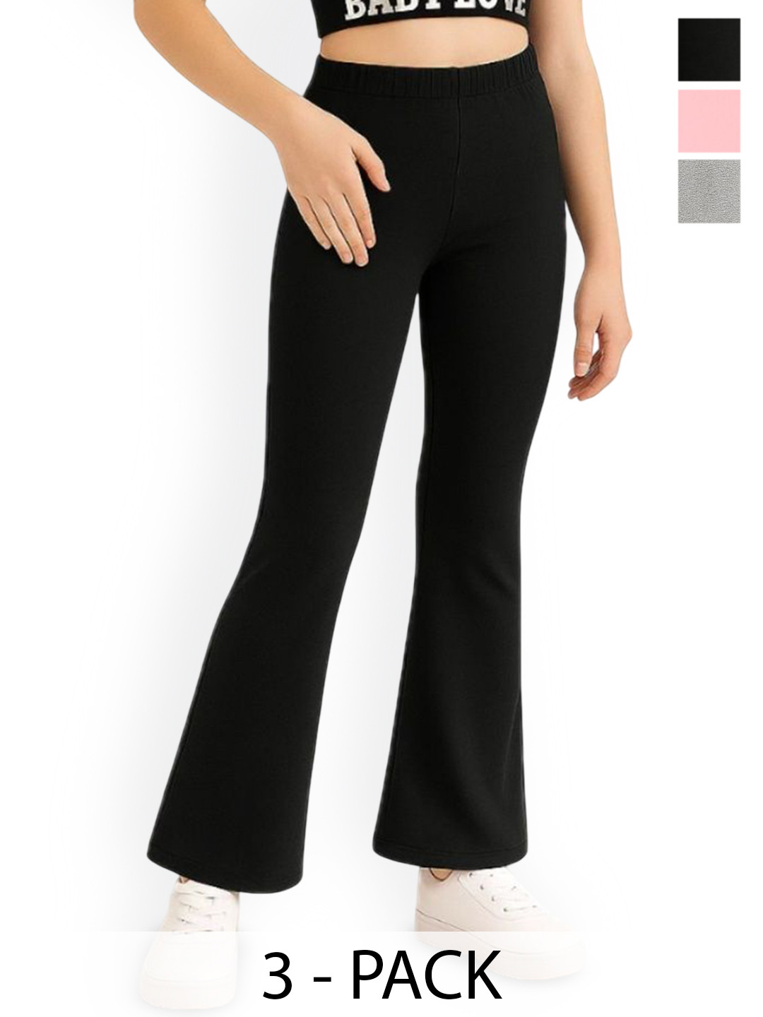 EZEE SLEEVES Girls Pack Of 3 Wide Leg Mid-Rise Trousers