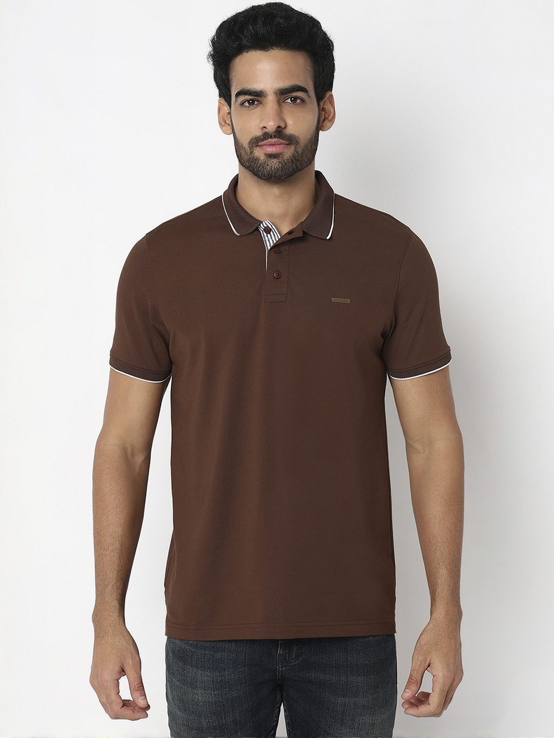 SPYKAR Men Brown Polyester Tshirts