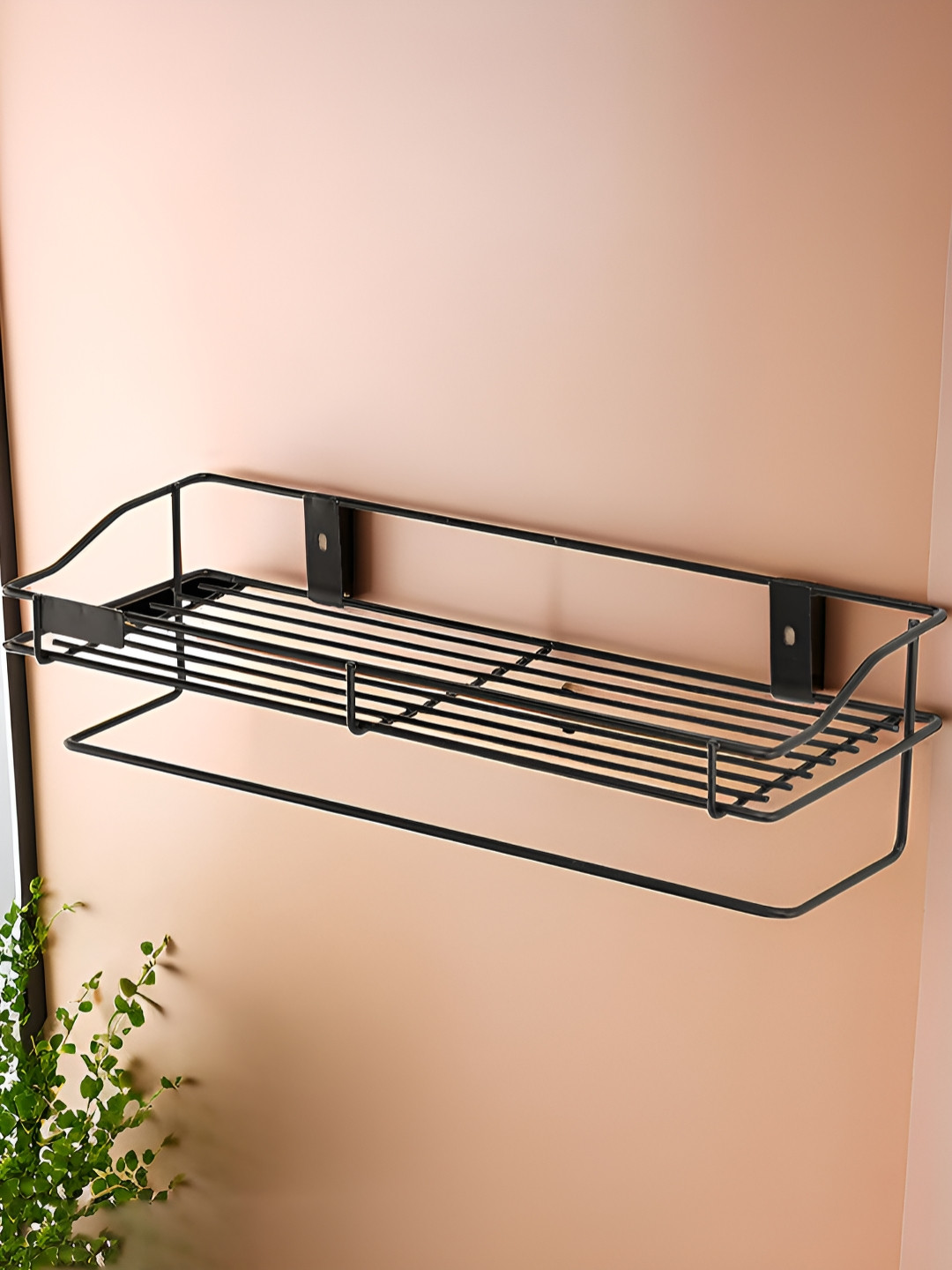 RUBOXA Black Solid Metal Bathroom Shelf Storage Rack