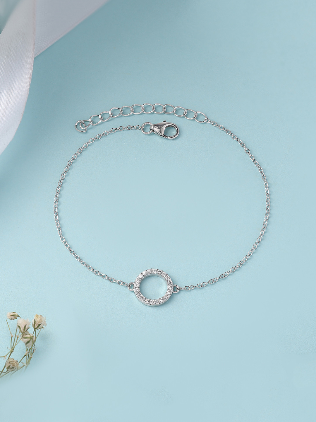 Ornate Jewels 925 Sterling Silver Rhodium-Plated American Diamond Studded Link Bracelet