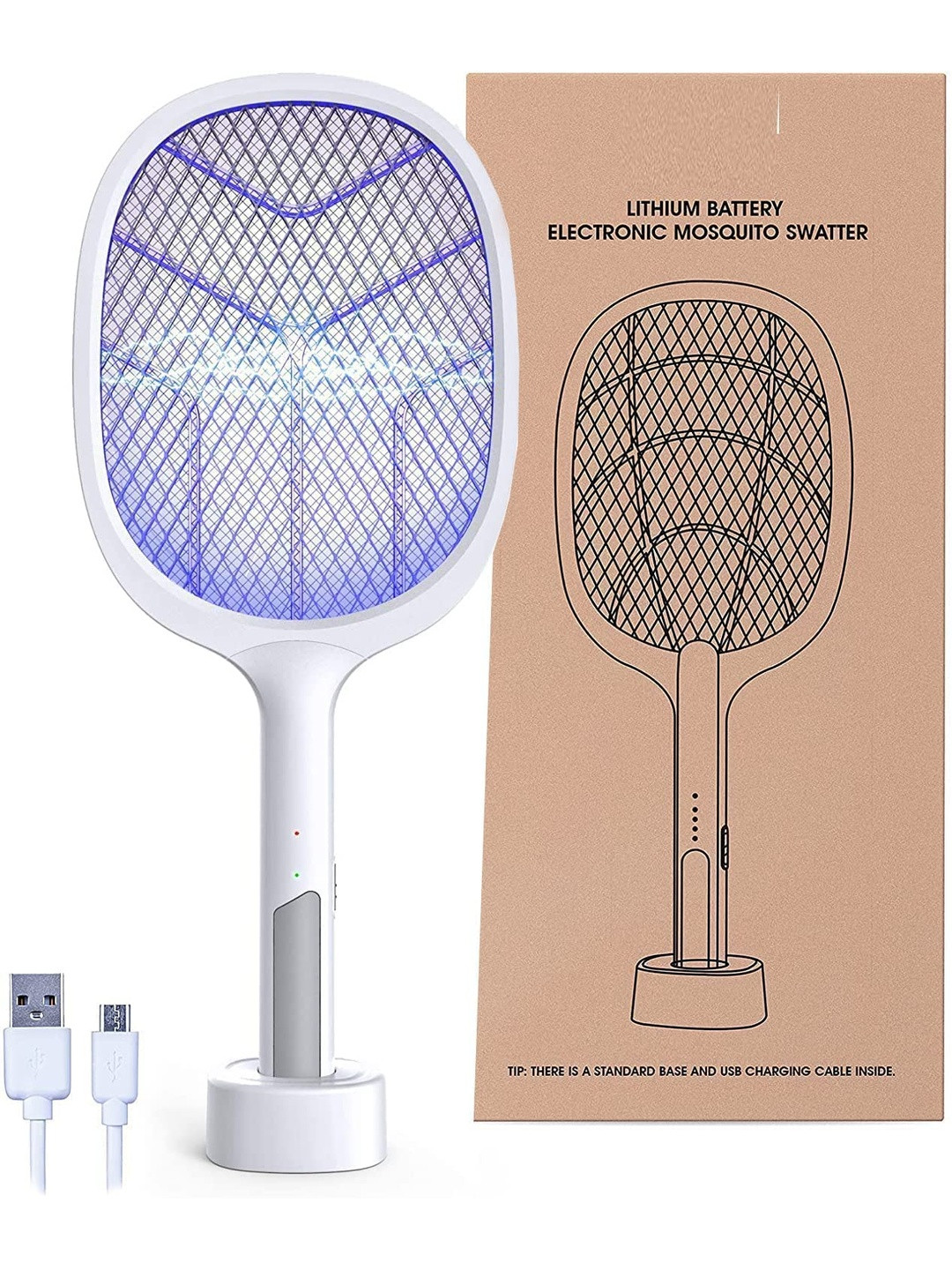 CREDICUS Dual Switch Rechargeable UV Light Mosquito Racket