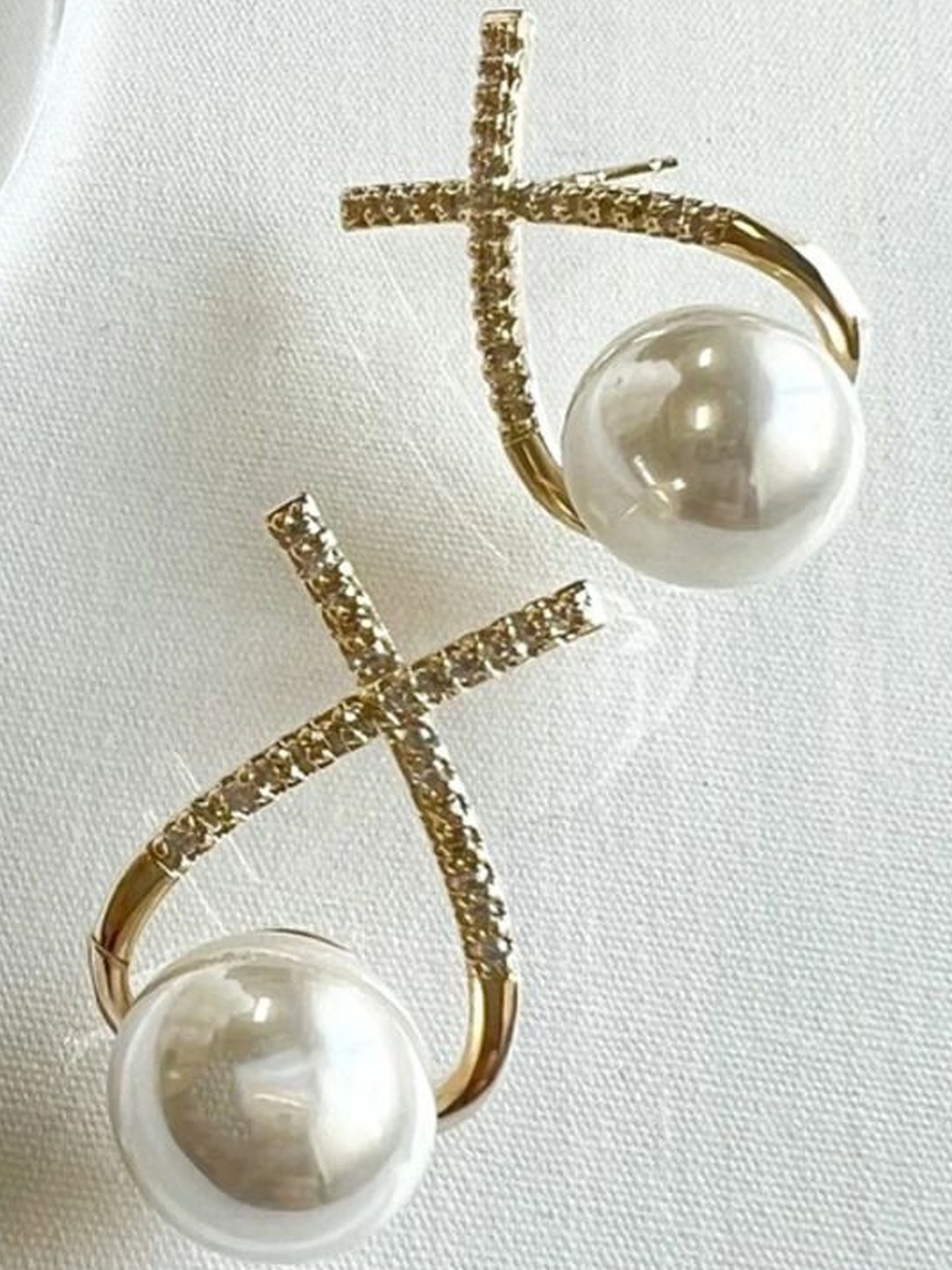 DressBerry Korean Studded Cross Drop Earrings