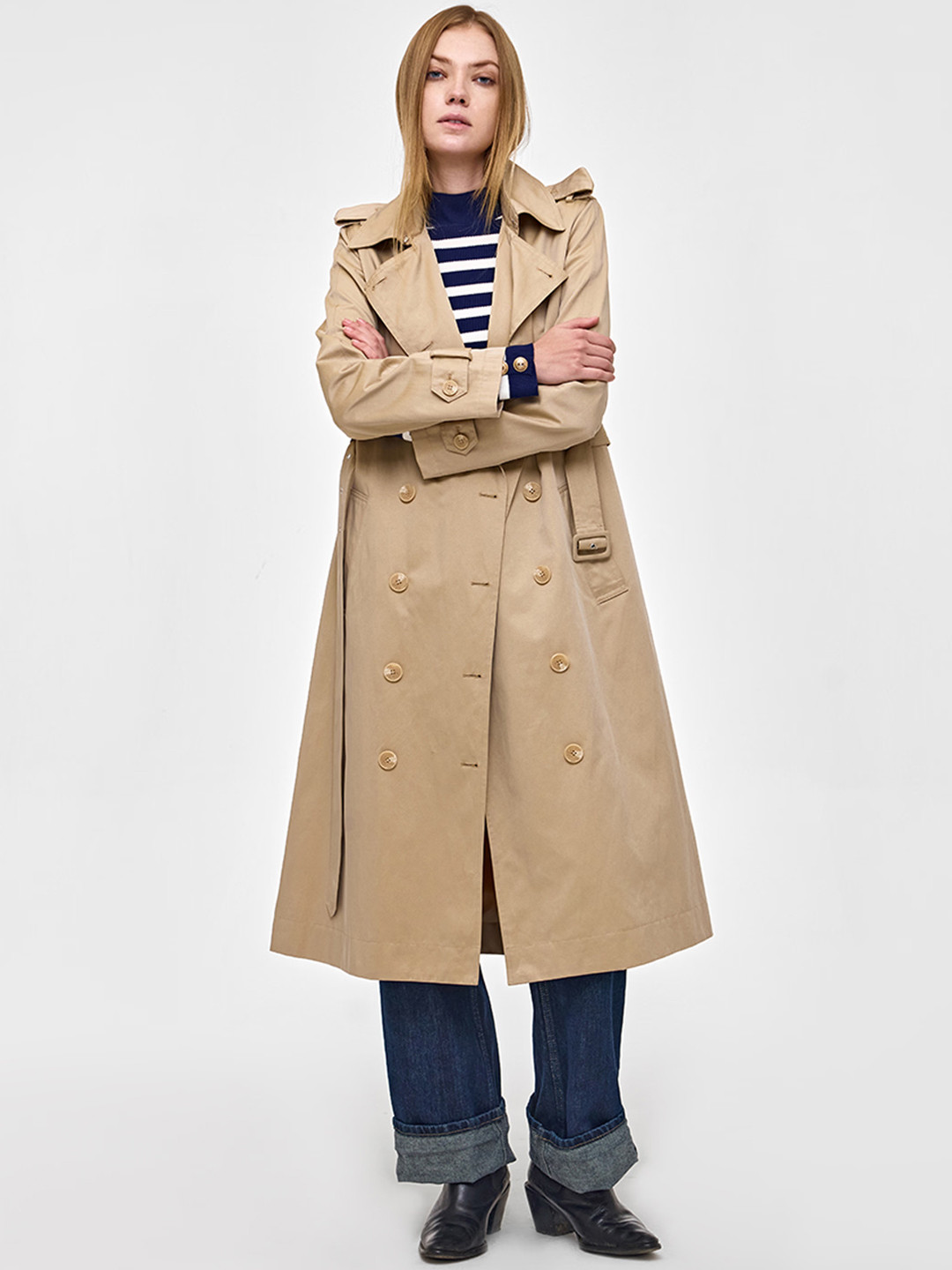COVER STORY Women Double Breasted Notched Lapel Longline Trench Coat