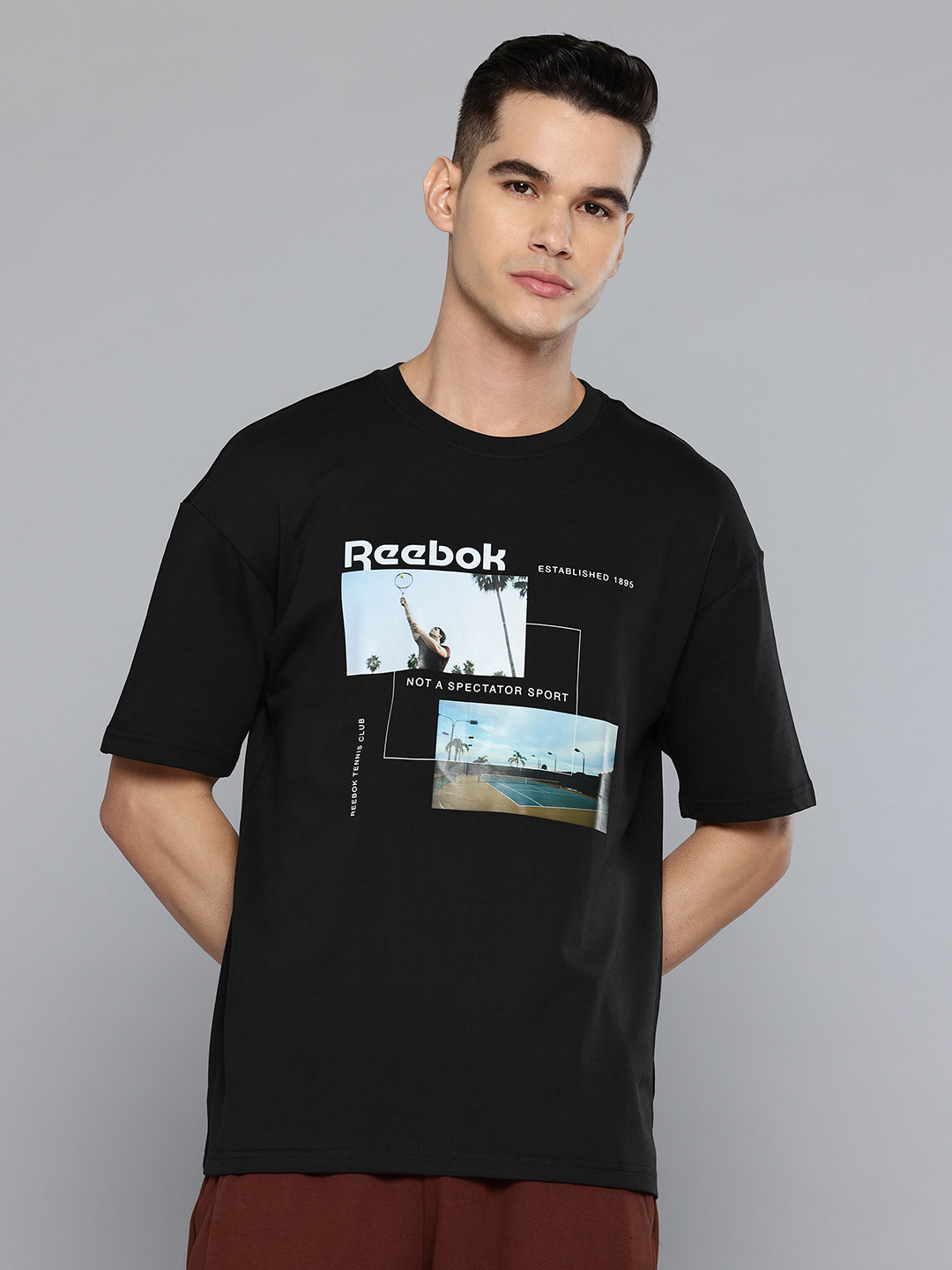 Reebok Lifestyle Loose Printed Drop-Shoulder Sleeves Pure Cotton T-shirt
