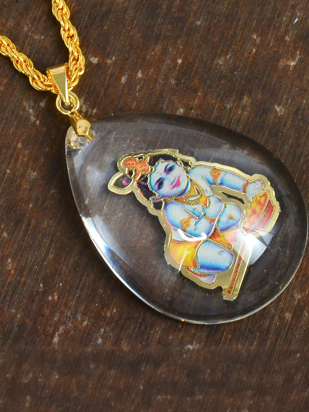 Crystal Aquarium encased Krishna chain pendant necklace