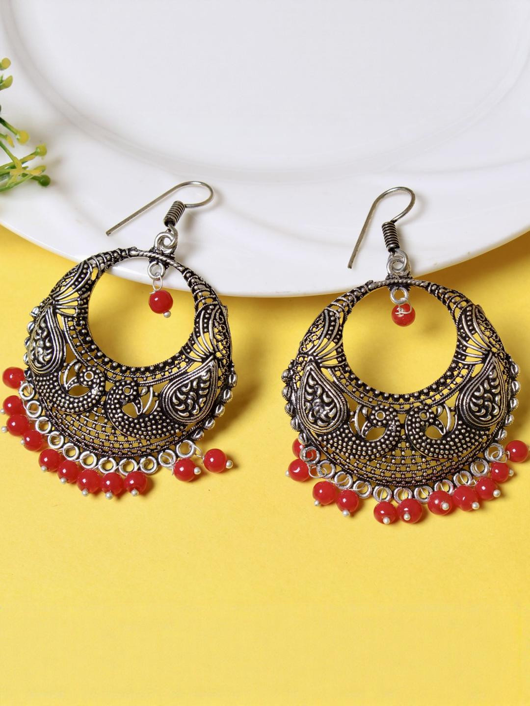 FASHION EMPIRE Silver-Plated Peacock Shaped German Silver Hoop Earrings