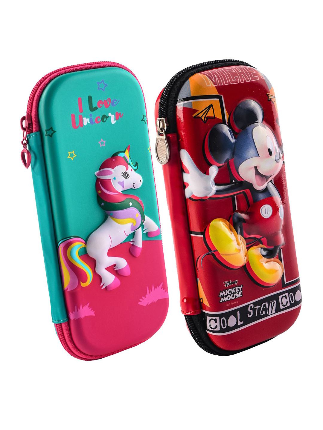 YK Girls Set Of 2 Frozen Elsa Printed Waterproof 3D Pencil Boxes with Zip