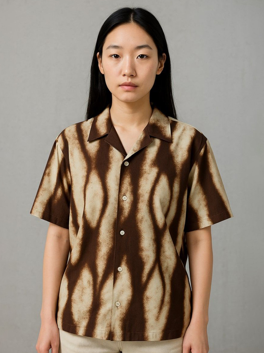 LA CHIC PICK Women Tie and Dye Lapel Collar Cotton Shirt Style Top