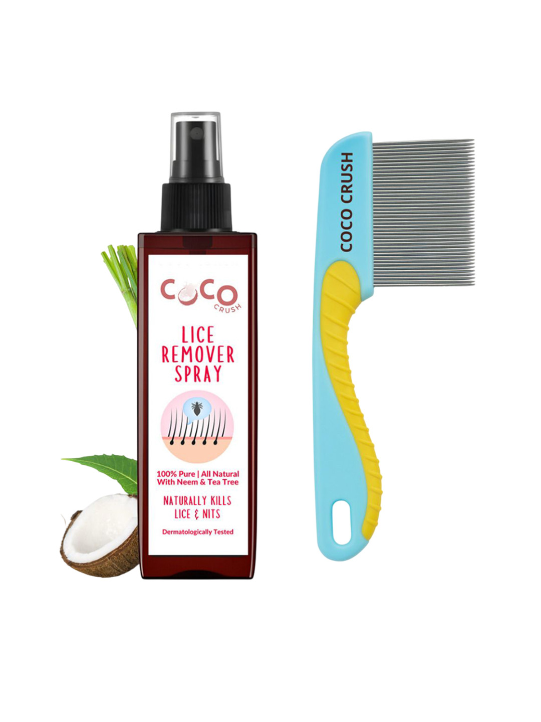 Coco Crush Set Of 2 Lice Remover Spray - 100 ml With Handle Comb