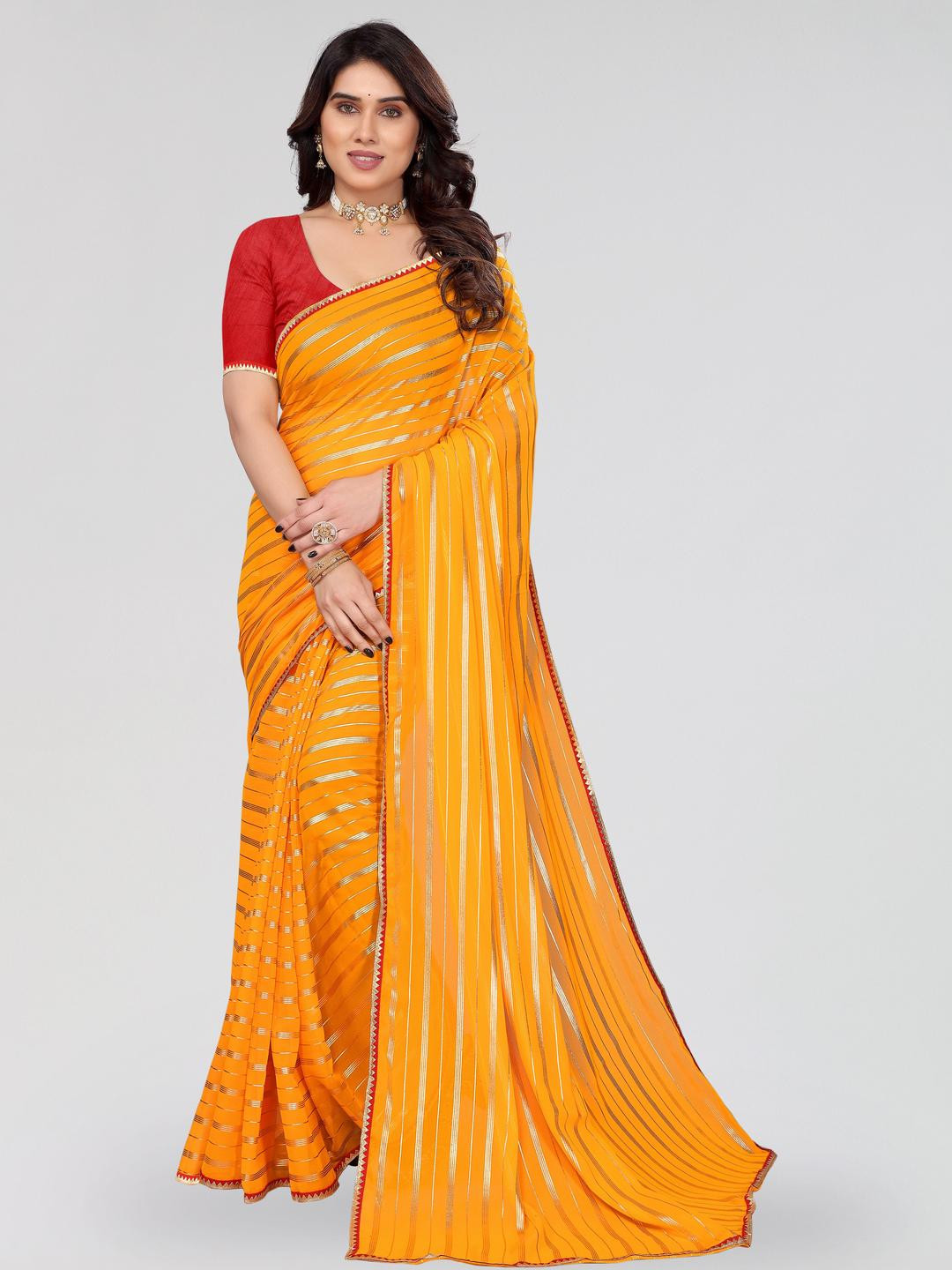 REDFISH Striped Zari Border Saree