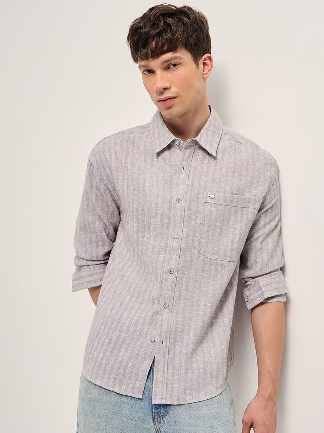 THE BEAR HOUSE Men Relaxed Fit Vertical Striped Spread Collar Casual Shirt