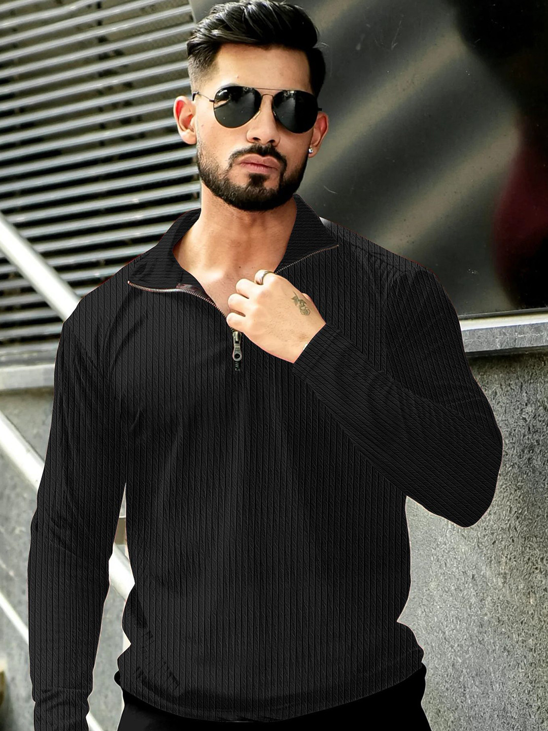 HAPPY KHAJANA Men Self Design Polo Collar T-shirt