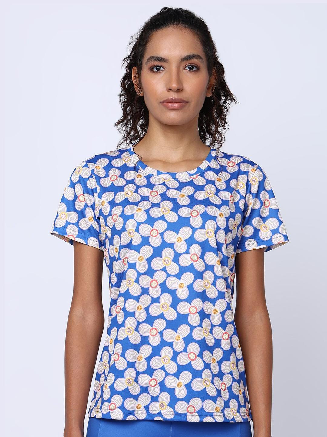 UMILDO Floal Printed Short Sleeves Round Neck Dri-FIT T-shirt