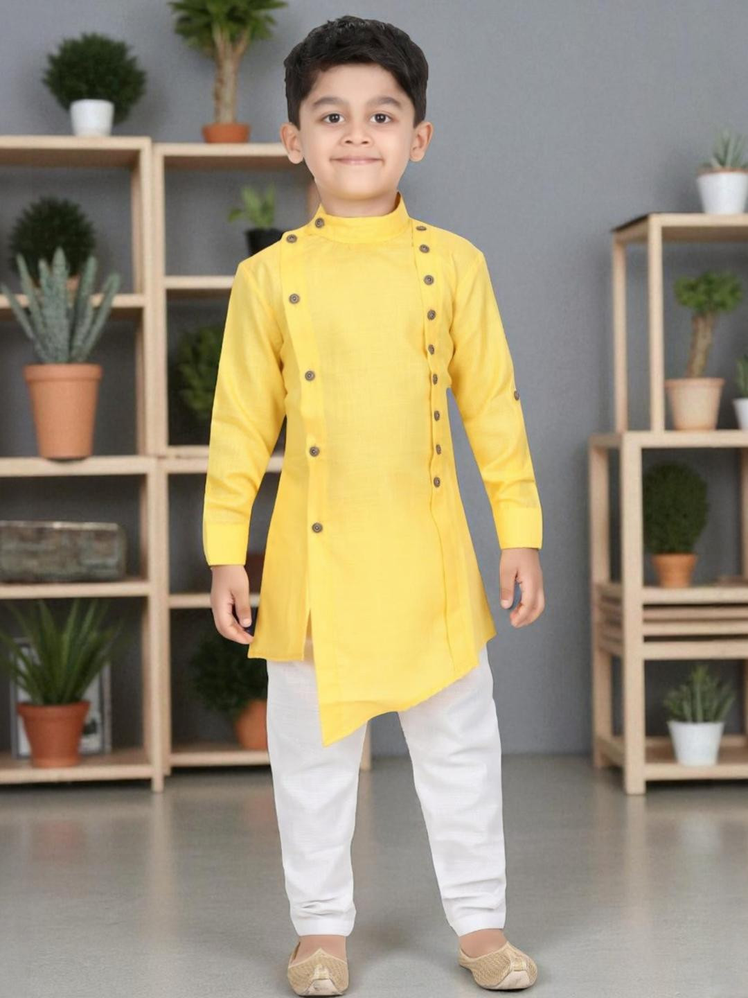 Pohar Creation Boys Yellow Pure Cotton Kurta Sets