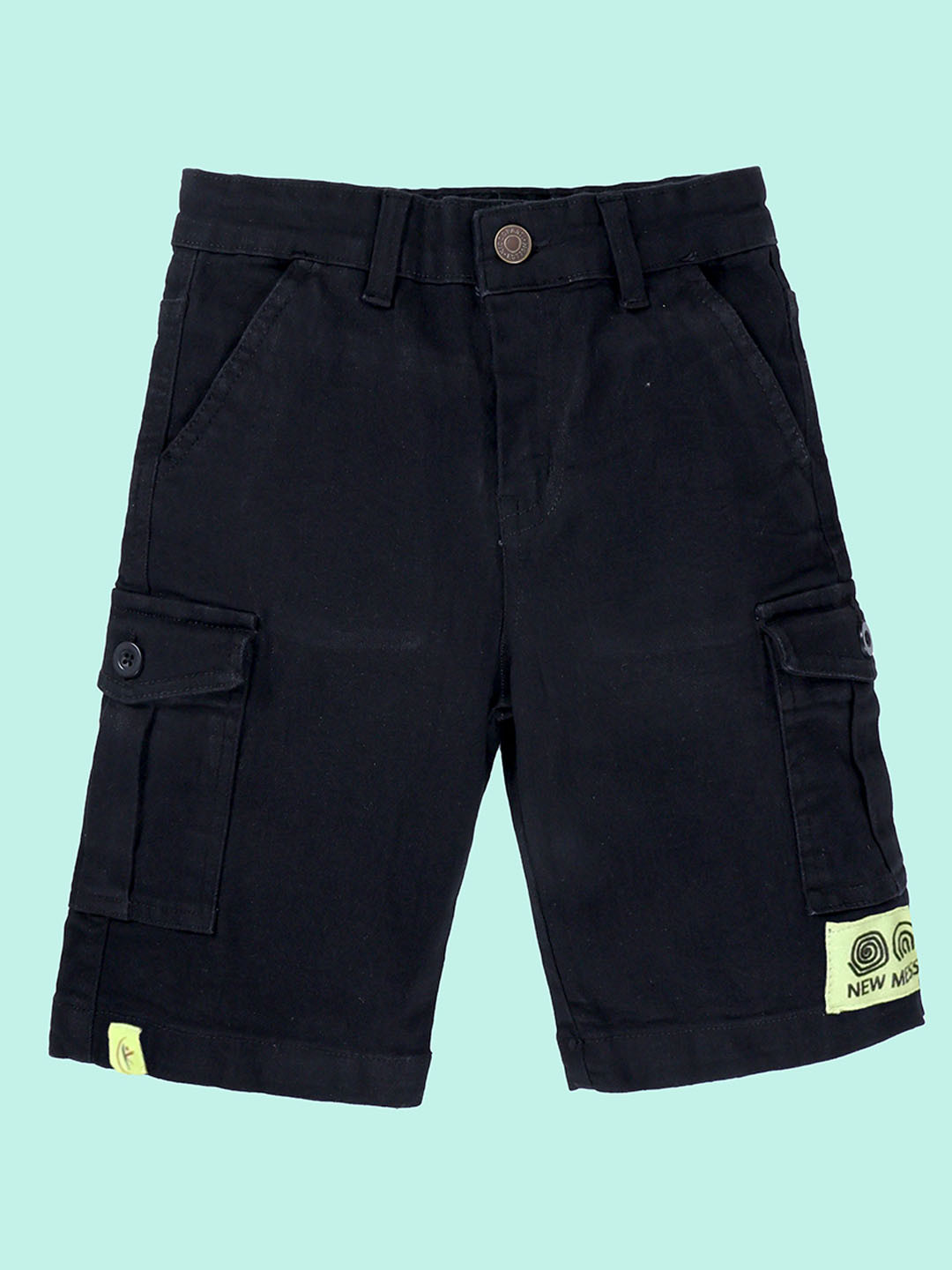 KiddoPanti Boys Mid Rise Regular Fit Denim Cargo Shorts With New Messages Badge