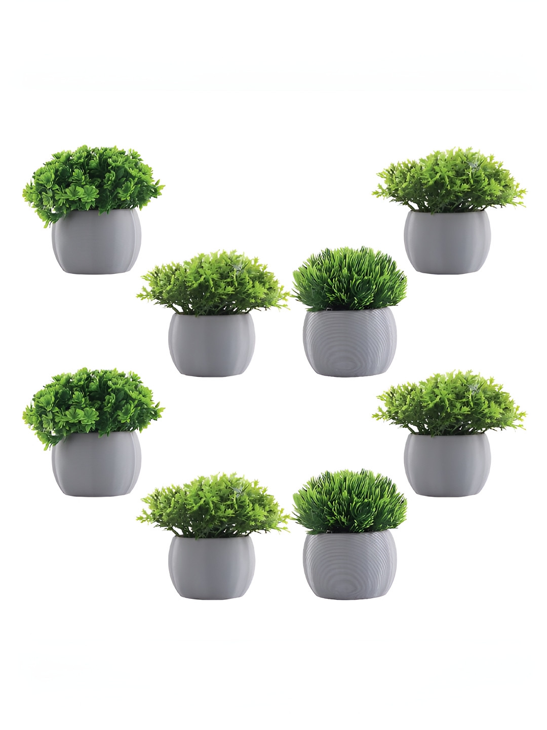 Myntra Elegant Homes Grey & Green 8 Pieces Bonsai Artificial Plants With Pots