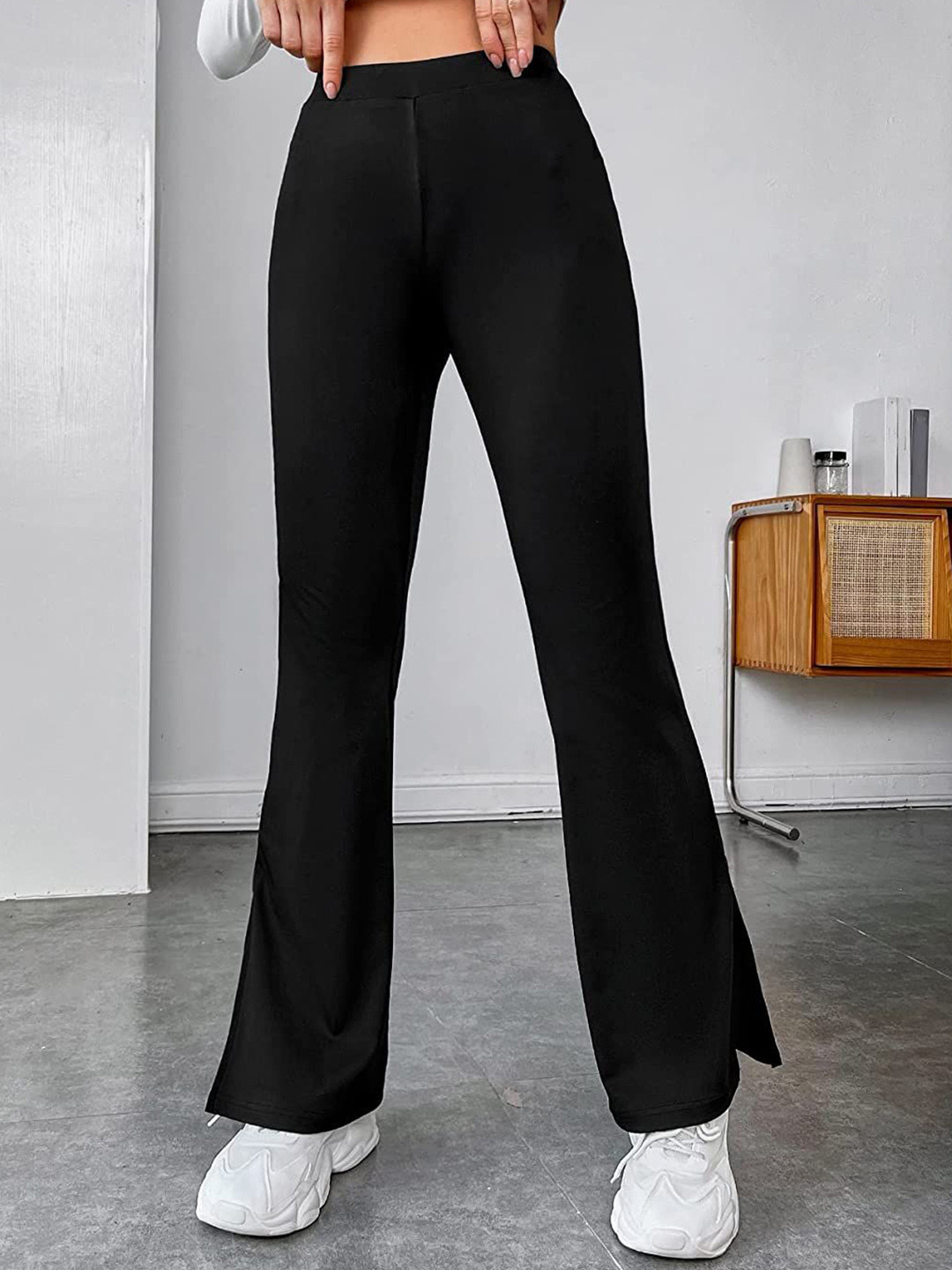 ALYNE Women Solid Mid-Rise Bootcut Trousers