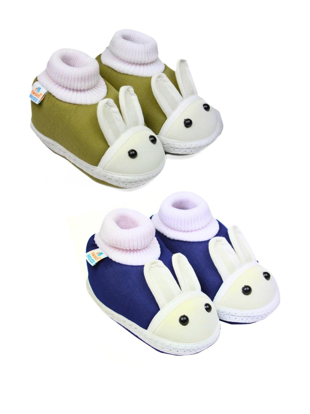 NESKA MODA Unisex Kids Pack Of 2 Rabbit Faced Cotton Booties
