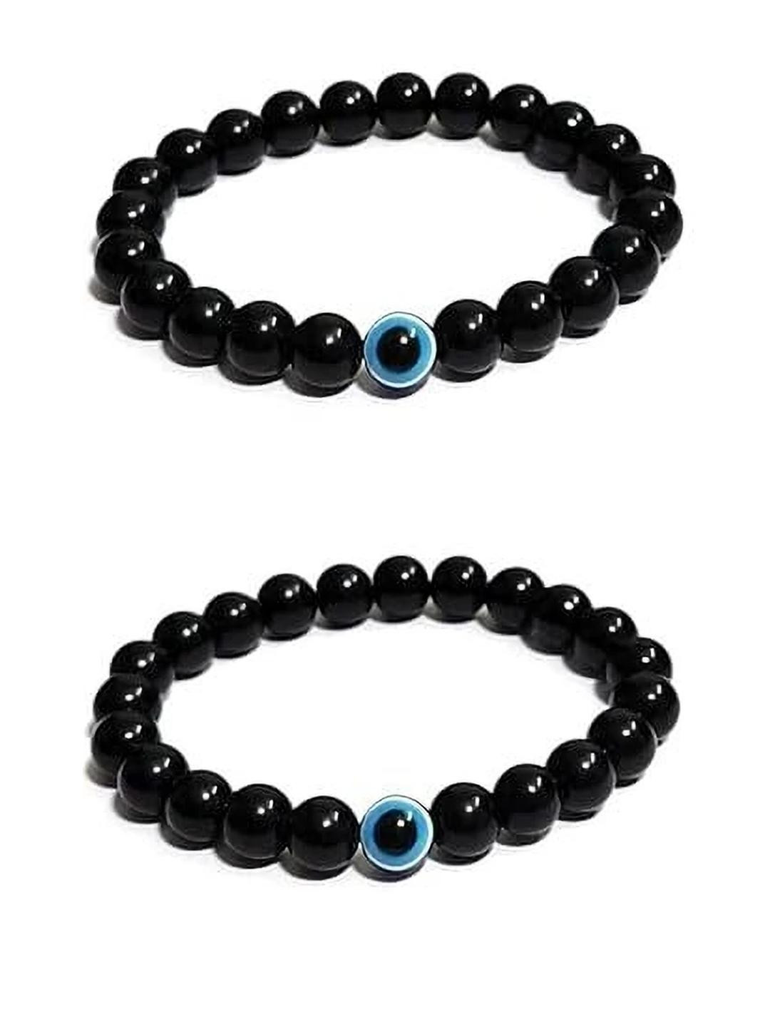 QNAM Black Alloy Artificial Beads Bracelet