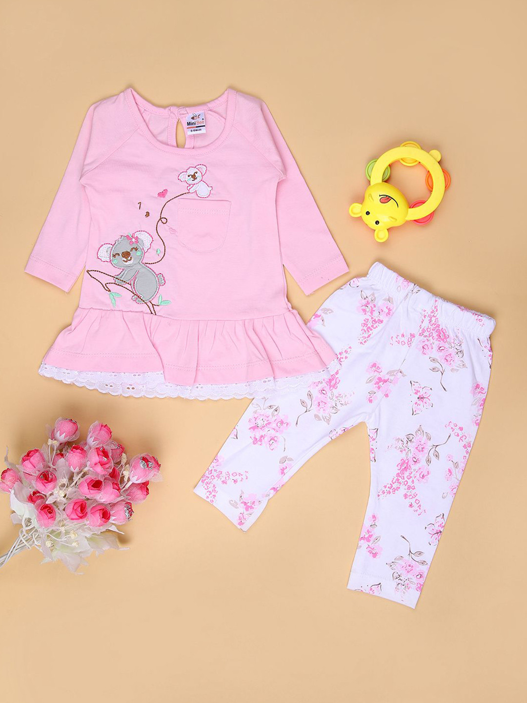 V-Mart Infant Girls Printed Round Neck Top And Leggings