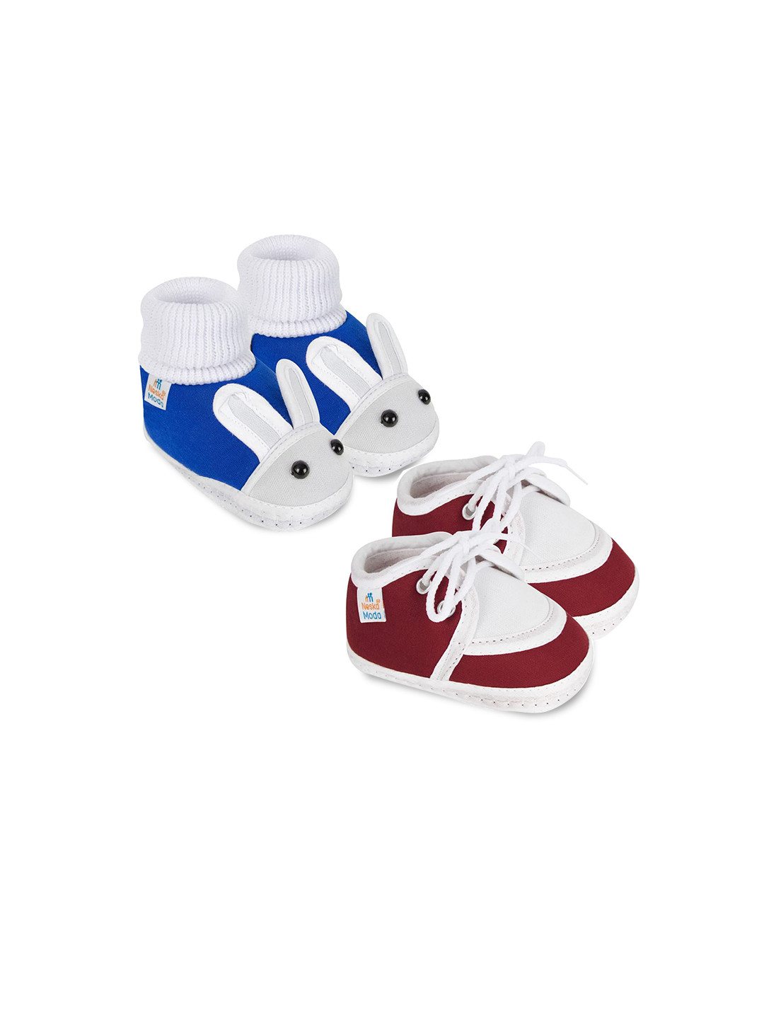 NESKA MODA Unisex Kids Pack Of 2 Cotton Rabbit & Lace Booties