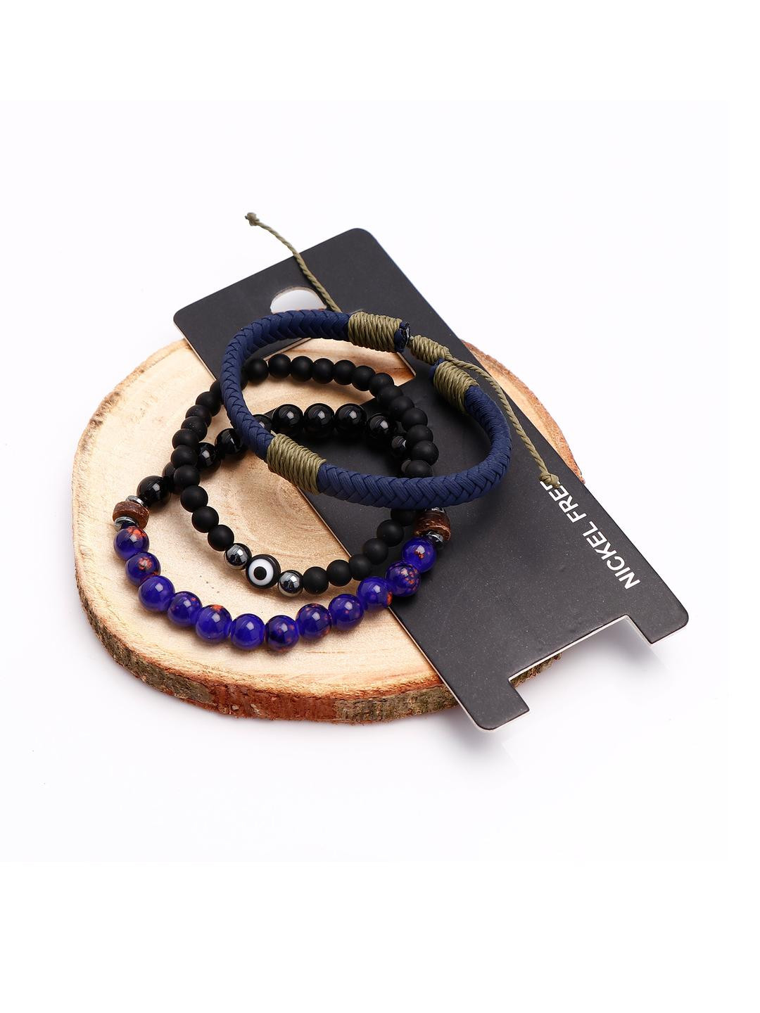 Archies Beaded Evil Eye Multilayer Leather Braided Bracelet