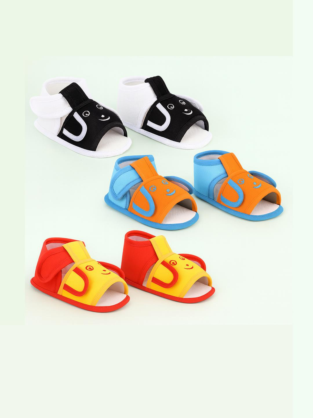ONFEET Unisex Pack of 3 Black Yellow & Orange Cotton Sandal Booties