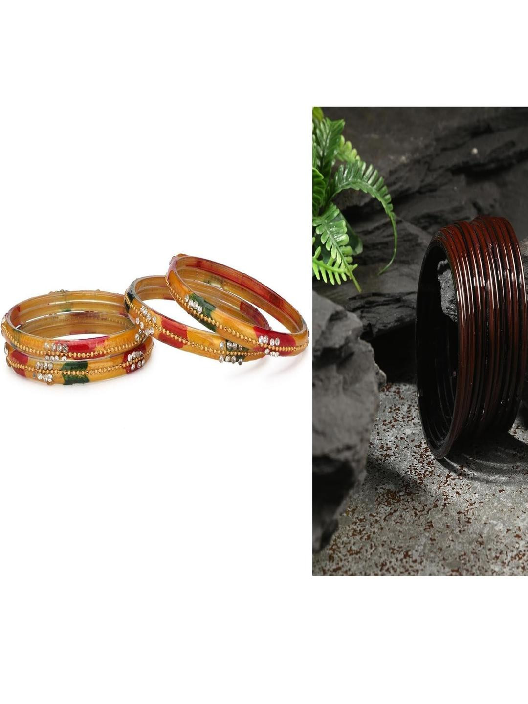 1ST TIME Set Of 2 Multicolor & Brown Artificial Stones & Beads Bangles