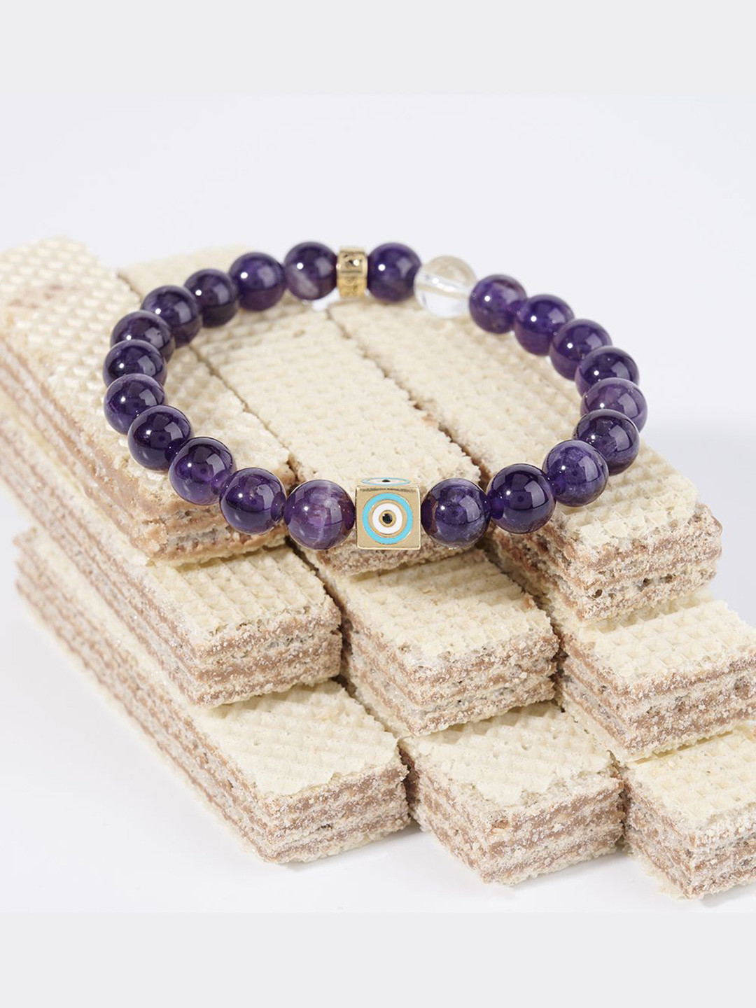 Stone Story By Shruti Unisex Sterling Silver Gold-Plated Amethyst Beaded Bracelet