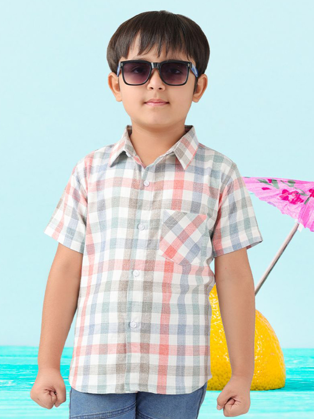 BABY CLOSET Boys Checked Spread Collar Cotton Casual Shirt