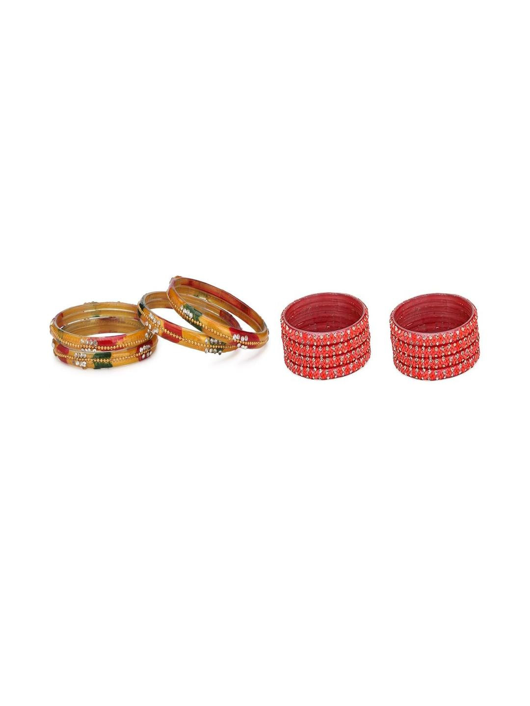 1ST TIME Combo of 2 Pink & Multi Colored Stones Studded Bangles Set